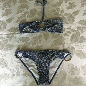 Blue and white paisley bikini